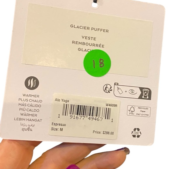 NWT Alo Yoga glacier puffer jacket ESPRESSO Size M - Picture 5 of 5